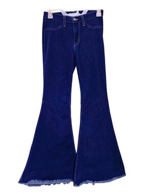 Judy Blue Dark Wash Bell Bottom Raw Hem Super Flare Jeans 1/25 Retro Y2K Boho
